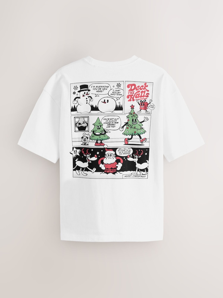 Tira em quadrinhos branca - Ajuste descontraído - Camiseta de Natal - Imagem 2 de 4