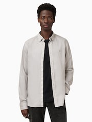 AllSaints Grey Hawthorne Long Sleeve Shirt - Image 1 of 8