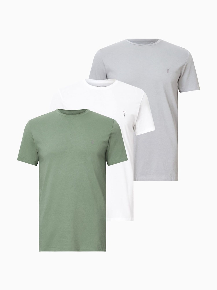 AllSaints Green Tonic Short Sleeve Crew 100% Organic Cotton T-Shirts 3 Pack - Image 1 of 8