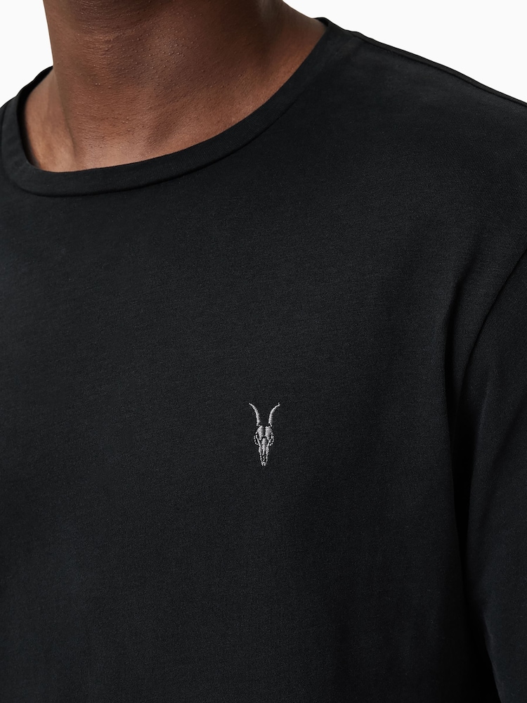 AllSaints Black Brace Long Sleeve Crew Neck 100% Organic Cotton T-Shirt - Image 2 of 6
