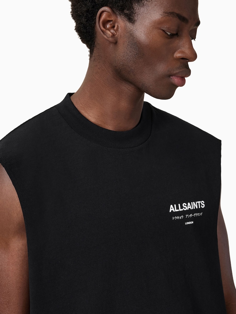 AllSaints Black Underground Crew 100% Cotton Vest - Image 6 of 8