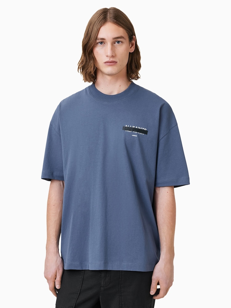 Синий - Футболка Redact Crew из органического хлопка AllSaints 100% - Image 1 of 7