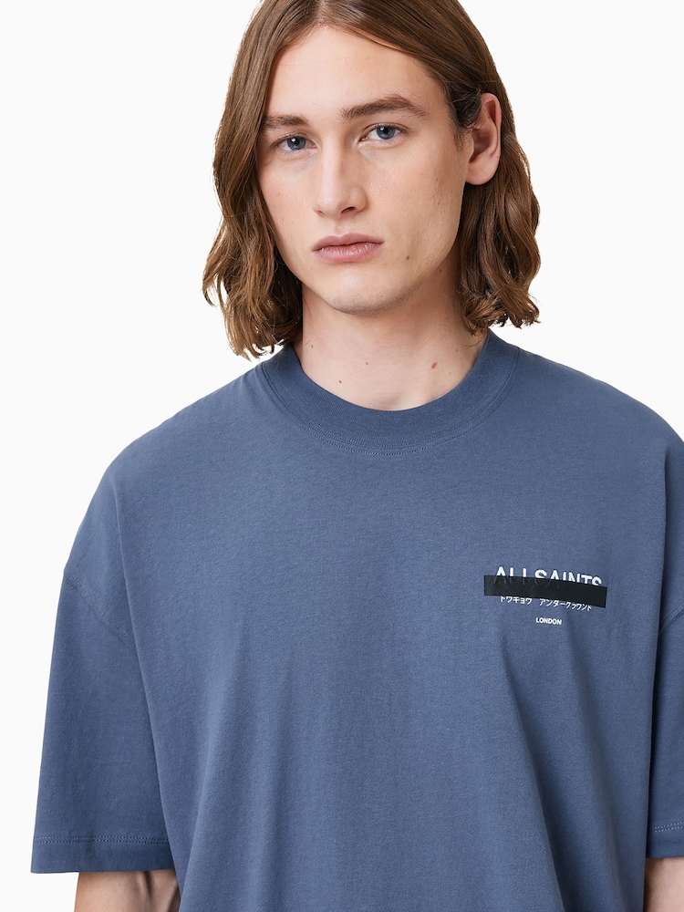 AllSaints Blue 100% Organic Cotton Redact Crew T-Shirt - Image 3 of 7
