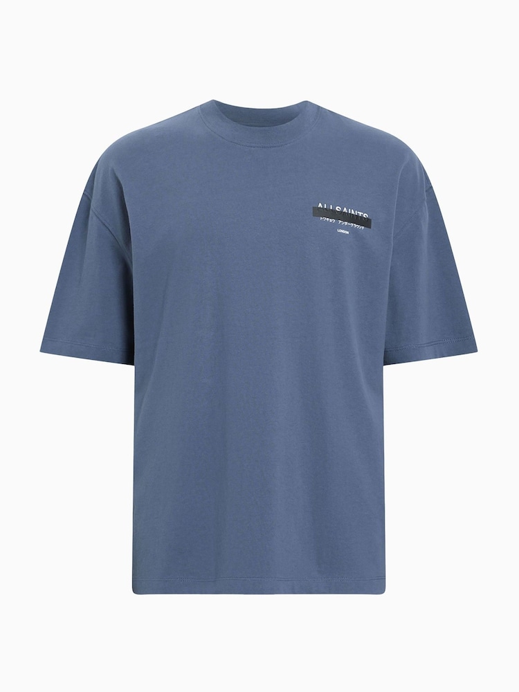 AllSaints Blue 100% Organic Cotton Redact Crew T-Shirt - Image 6 of 7