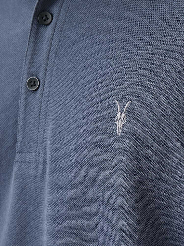 AllSaints Blue 100% Organic Cotton Reform Polo Shirt - Image 7 of 7