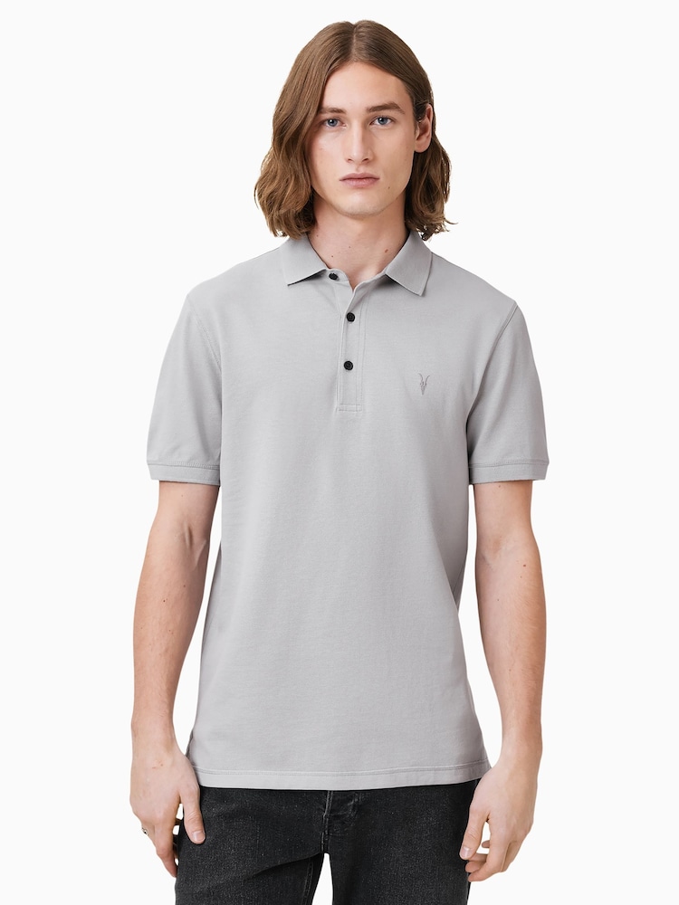 AllSaints Grey 100% Organic Cotton Reform Polo Shirt - Image 1 of 7