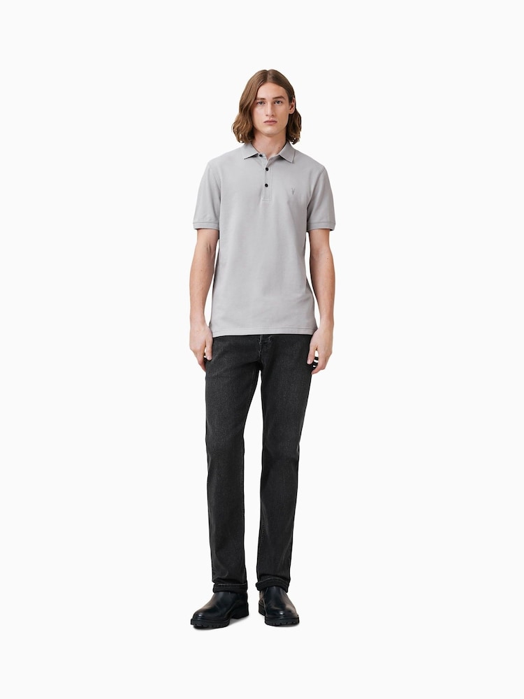 AllSaints Grey Cotton Reform Polo Shirt - Image 3 of 7