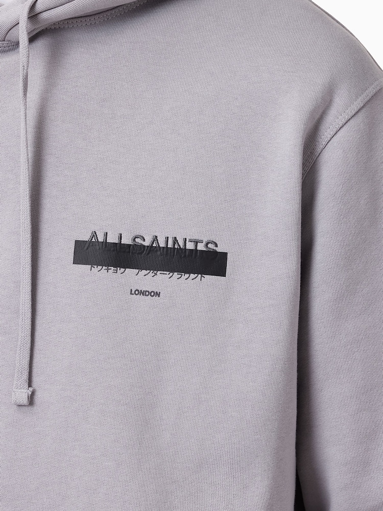 AllSaints Grey 100% Organic Cotton Redact Oth Hoodie - Image 6 of 8