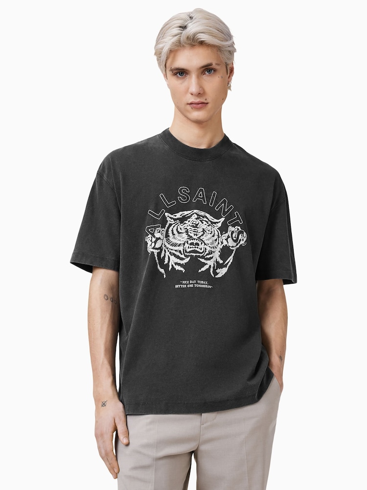 AllSaints Black 100% Organic Cotton Better Days Crew T-Shirt - Image 1 of 7