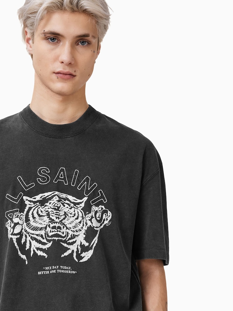 AllSaints Black 100% Organic Cotton Better Days Crew T-Shirt - Image 2 of 7