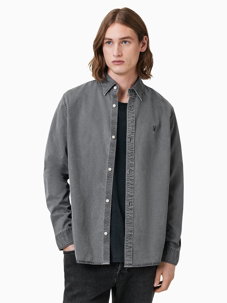 AllSaints Grey Bodhi Long Sleeve Overshirt - Image 1 of 8