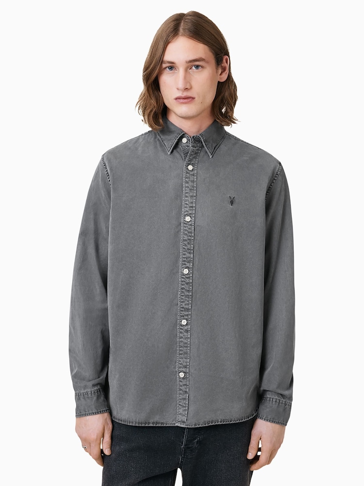 AllSaints Grey Bodhi Long Sleeve Overshirt - Image 4 of 8