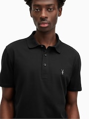 AllSaints Black Cotton Reid Polo Shirt - Image 2 of 5