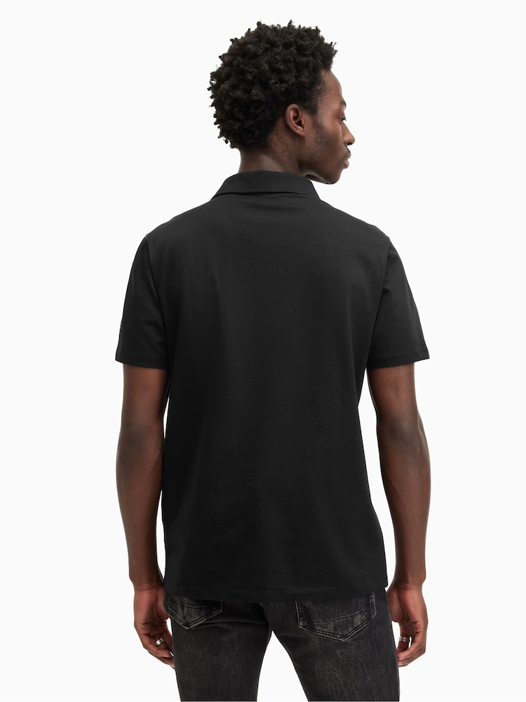 AllSaints Black Cotton Reid Polo Shirt - Image 4 of 5