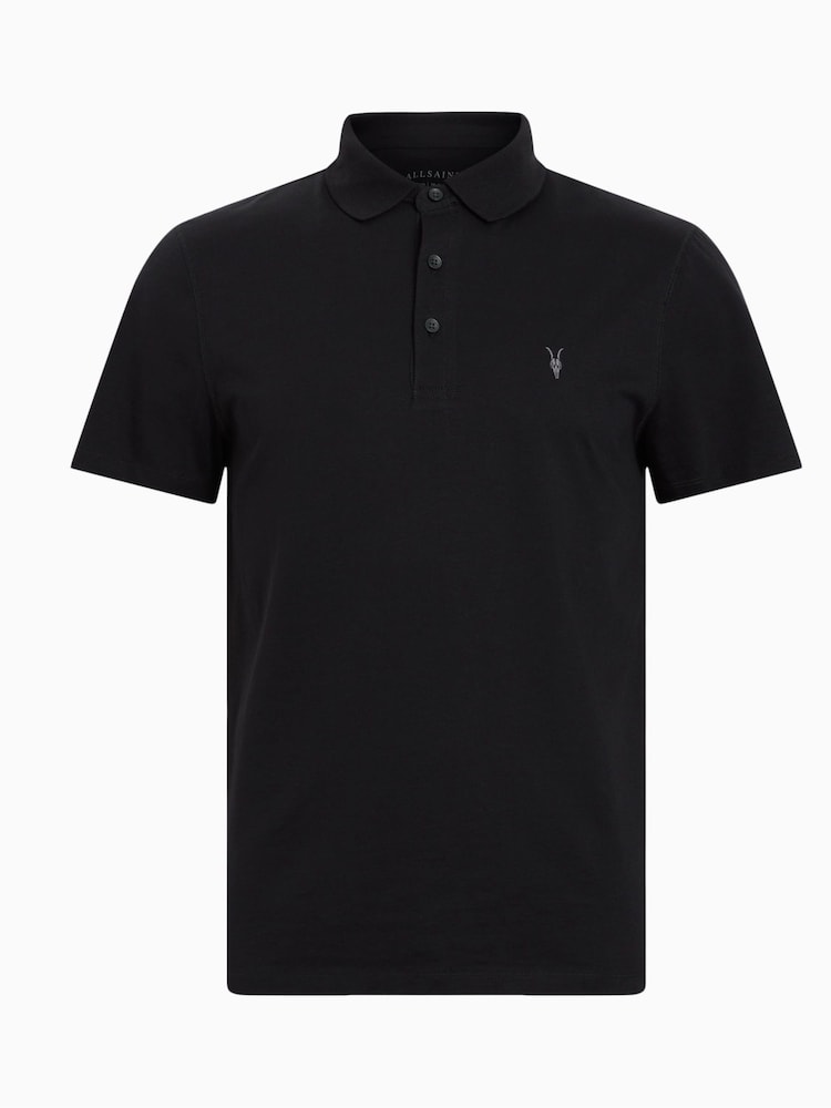 AllSaints Black Cotton Reid Polo Shirt - Image 5 of 5