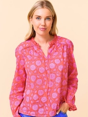 Aspiga Red Rosie Block Print 100% Cotton Blouse - Image 1 of 3