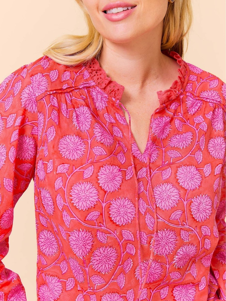 Aspiga Red Rosie Block Print 100% Cotton Blouse - Image 3 of 3