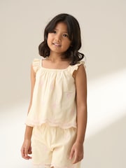 Angel & Rocket Yellow Alba Broderie 100% Cotton Pyjamas Set - Image 1 of 8