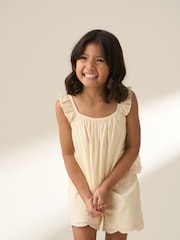 Angel & Rocket Yellow Alba Broderie 100% Cotton Pyjamas Set - Image 5 of 8