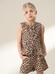Angel & Rocket Brown Rochelle Denim Peplum Bow 100% Cotton Top - Image 1 of 7