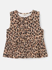 Angel & Rocket Brown Rochelle Denim Peplum Bow 100% Cotton Top - Image 5 of 7