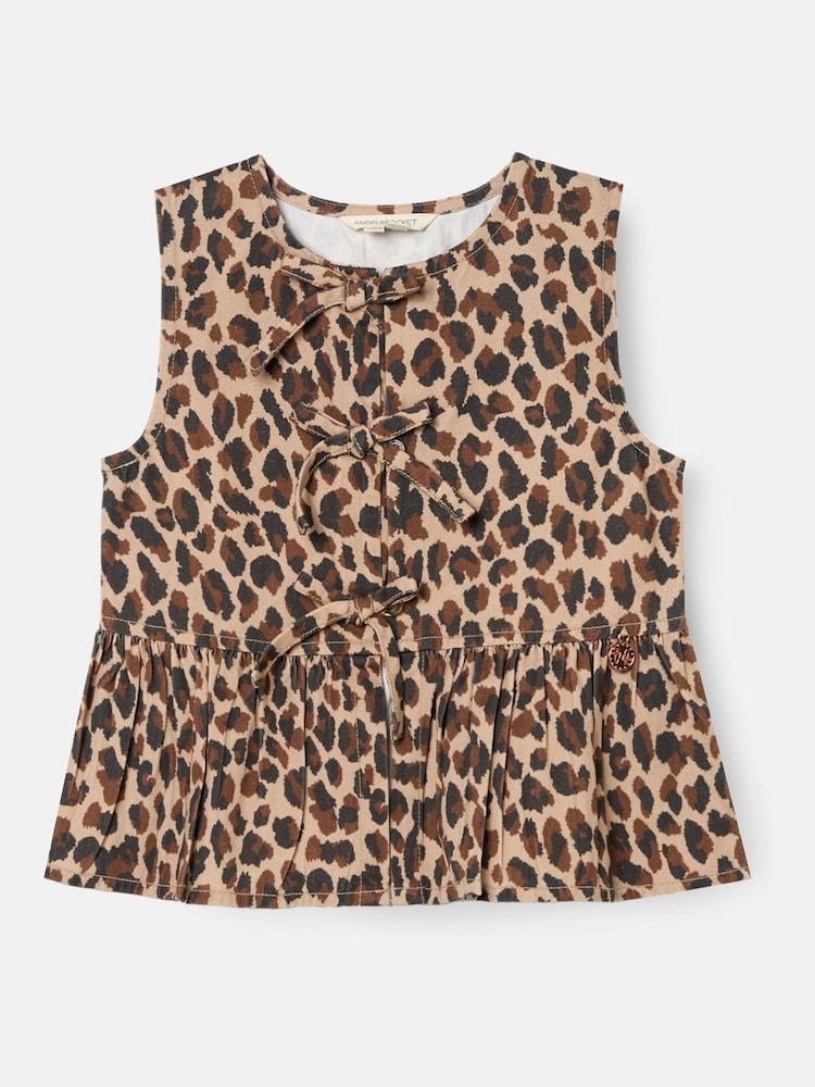 Angel & Rocket Brown Rochelle Denim Peplum Bow 100% Cotton Top - Image 5 of 7