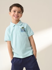 Angel & Rocket Blue Arlo Jersey Pique Back Print 100% Cotton Polo Shirt - Image 1 of 8