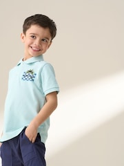 Angel & Rocket Blue Arlo Jersey Pique Back Print 100% Cotton Polo Shirt - Image 3 of 8