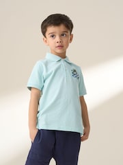 Angel & Rocket Blue Arlo Jersey Pique Back Print 100% Cotton Polo Shirt - Image 4 of 8