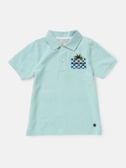 Angel & Rocket Blue Arlo Jersey Pique Back Print 100% Cotton Polo Shirt - Image 6 of 8