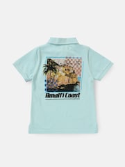 Angel & Rocket Blue Arlo Jersey Pique Back Print 100% Cotton Polo Shirt - Image 7 of 8