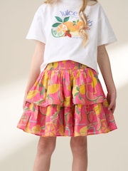 Angel & Rocket Pink Eliana Tiered Fruit Print 100% Cotton Skirt - Image 1 of 7