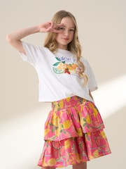 Angel & Rocket Pink Eliana Tiered Fruit Print 100% Cotton Skirt - Image 3 of 7