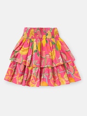 Angel & Rocket Pink Eliana Tiered Fruit Print 100% Cotton Skirt - Image 6 of 7