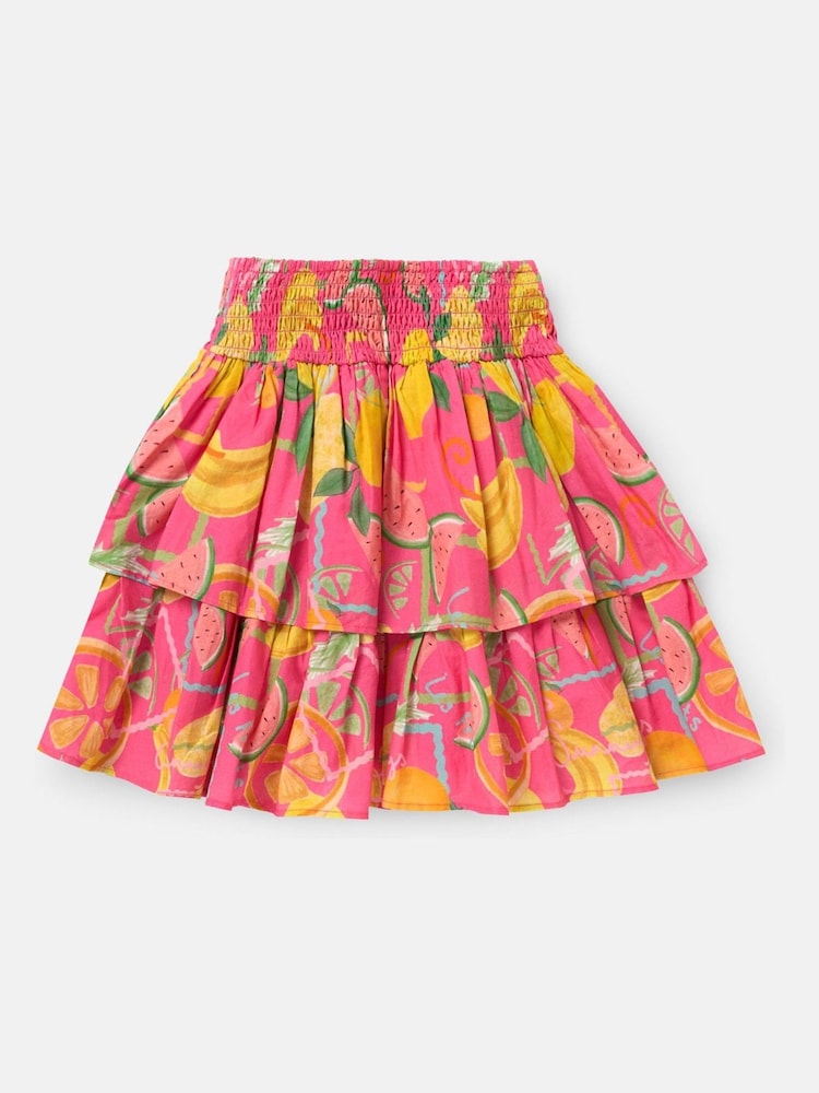 Angel & Rocket Pink Eliana Tiered Fruit Print 100% Cotton Skirt - Image 6 of 7