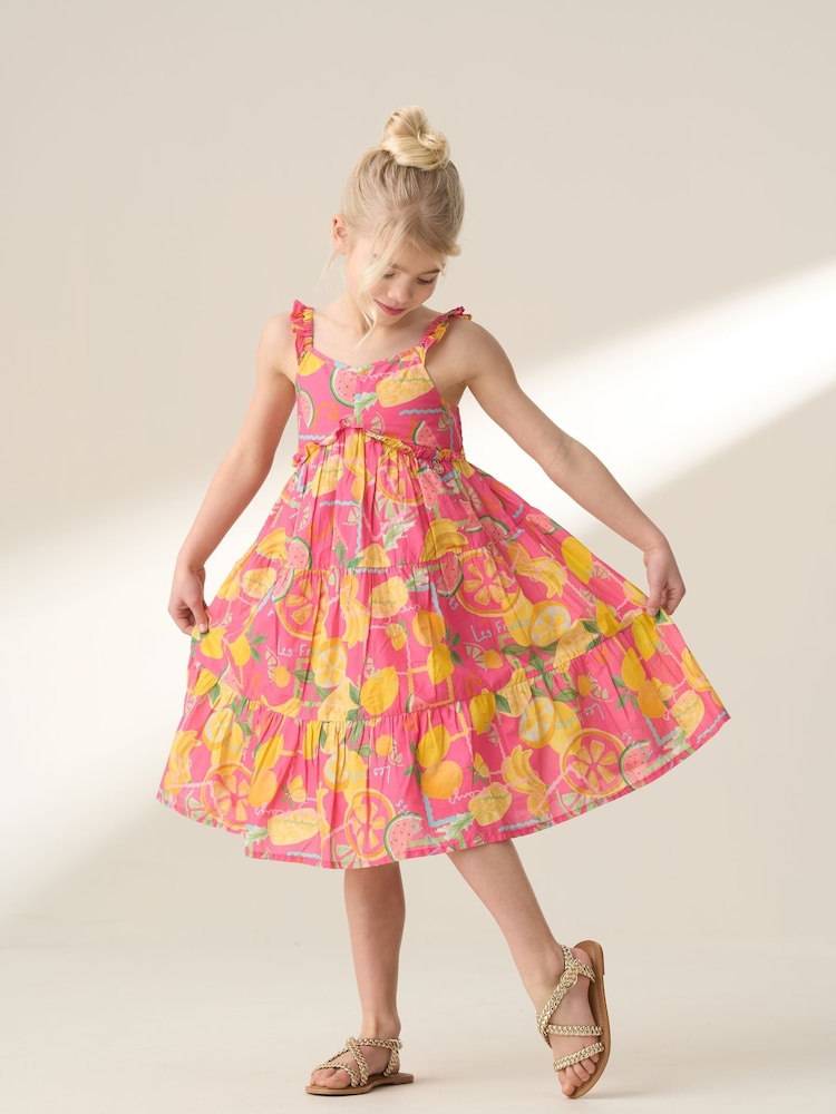 Angel & Rocket Pink Eliana Fruit Print 100% Cotton Sundress - Image 1 of 9