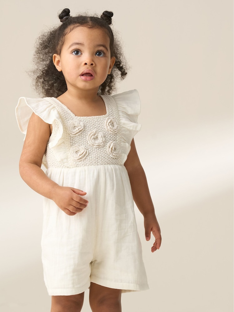 Angel & Rocket Cream 100% Cotton Maci Crochet Playsuit - Image 1 of 6