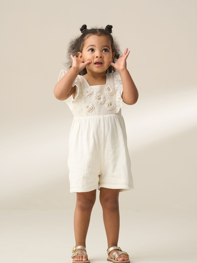 Angel & Rocket Cream 100% Cotton Maci Crochet Playsuit - Image 2 of 6