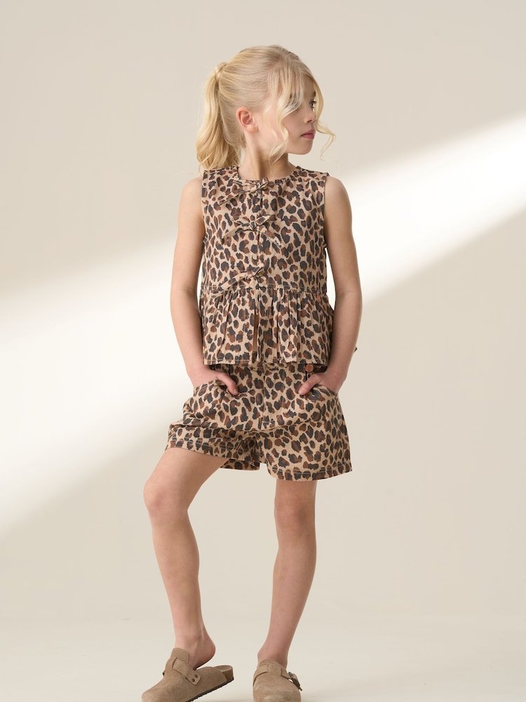 Angel & Rocket Brown Rochelle Leopard Print 100% Cotton Shorts - Image 3 of 6