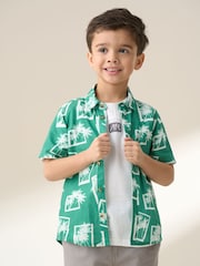 Angel & Rocket Green Jamie Palm Print Resort 100% Cotton Shirt - Image 2 of 6