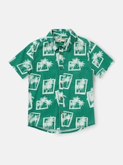 Angel & Rocket Green Jamie Palm Print Resort 100% Cotton Shirt - Image 4 of 6