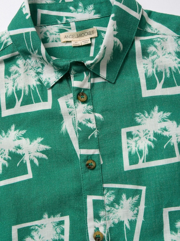 Angel & Rocket Green Jamie Palm Print Resort 100% Cotton Shirt - Image 6 of 6