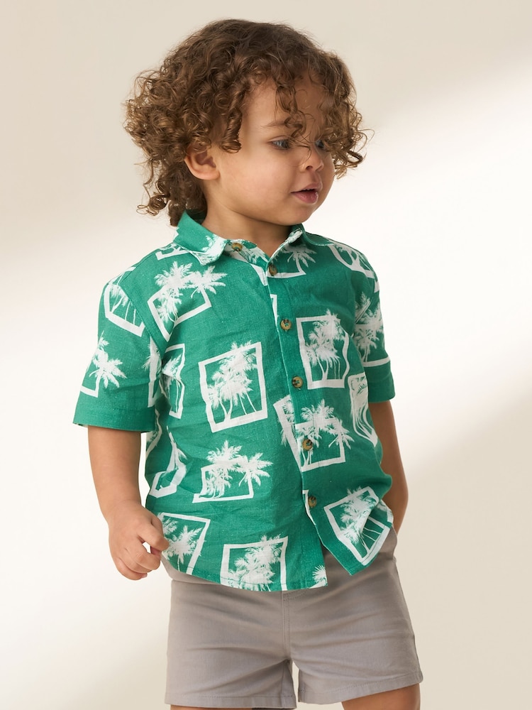 Angel & Rocket Green Jamie Mini Palm Print Resort 100% Cotton Shirt - Image 1 of 2
