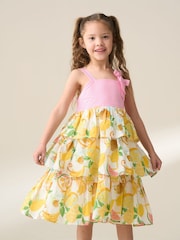 Angel & Rocket Pink Lydia Tiered Fruit Sun 100% Cotton Dress - Image 1 of 8