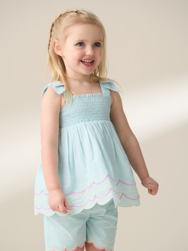 Angel & Rocket Blue Lina Embroidered 100% Cotton Top and Shorts Set - Image 2 of 7