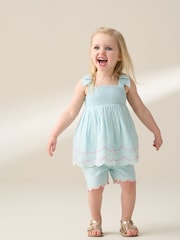 Angel & Rocket Blue Lina Embroidered 100% Cotton Top and Shorts Set - Image 4 of 7