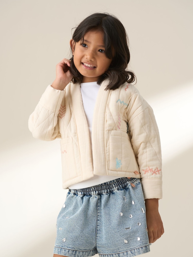 Angel & Rocket Cream Rylee 100% Cotton Quilted Embroidered Kimono Jacket - Image 1 of 9