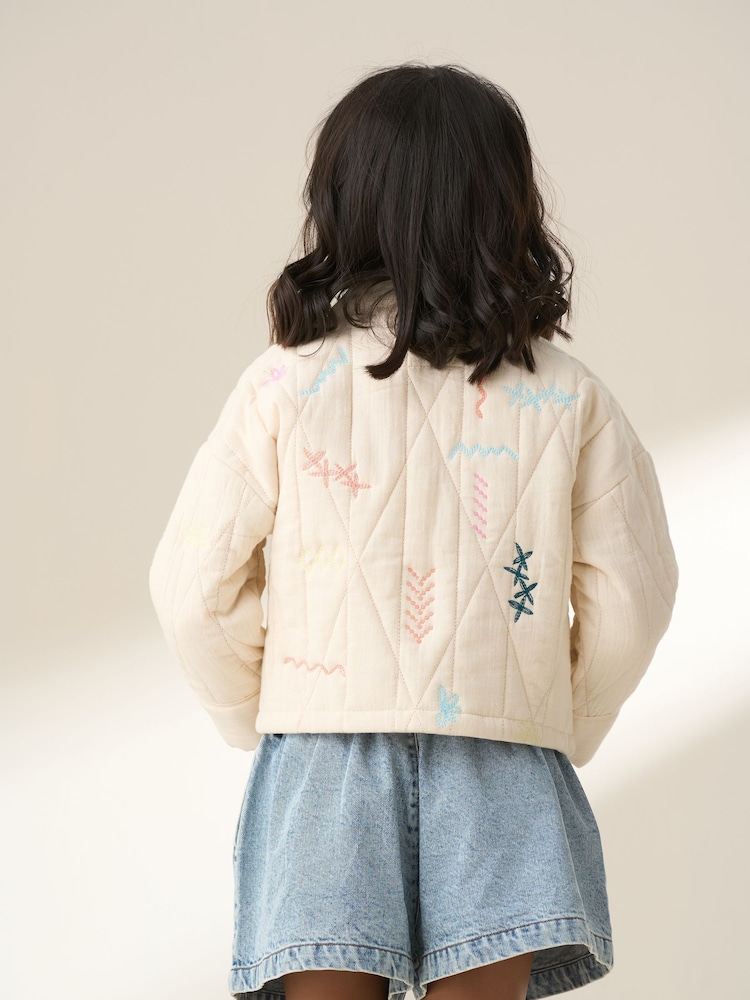 Angel & Rocket Cream Rylee 100% Cotton Quilted Embroidered Kimono Jacket - Image 2 of 9