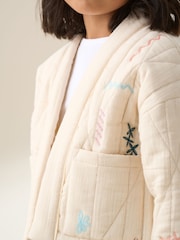 Angel & Rocket Cream Rylee 100% Cotton Quilted Embroidered Kimono Jacket - Image 5 of 9