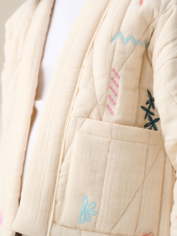 Angel & Rocket Cream Rylee 100% Cotton Quilted Embroidered Kimono Jacket - Image 9 of 9
